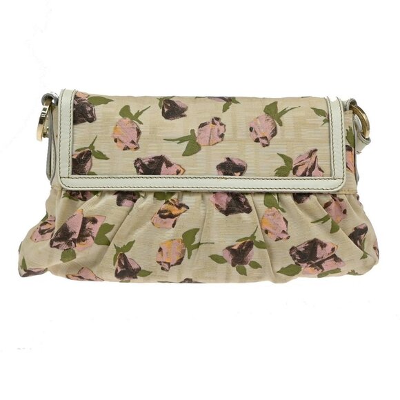 FENDI Logo Zucca Pattern Flower Hand Bag Canvas Leather Beige Pink Italy 88KB429 - Picture 3 of 15